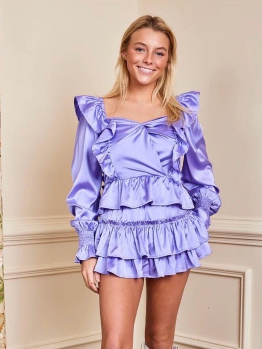 Lavender Ruffled Satin Kids Blouse
